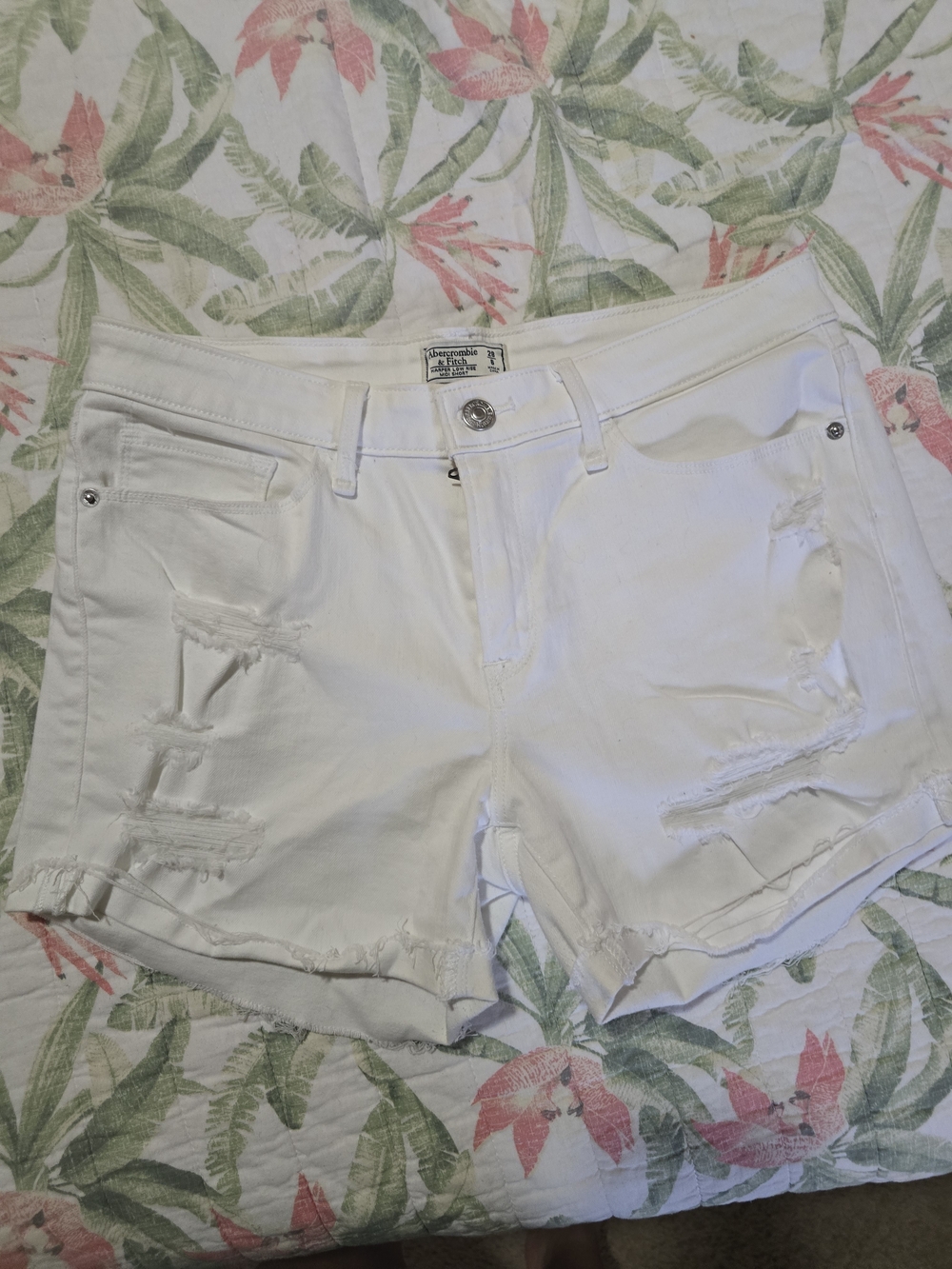 Abercrombie & Fitch White Distressed Cutoff Jean Shorts